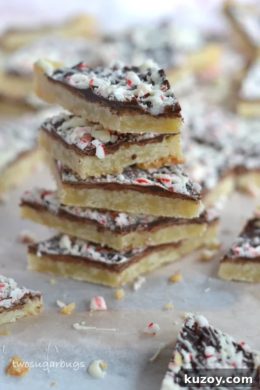 A stack of shortbread peppermint bark
