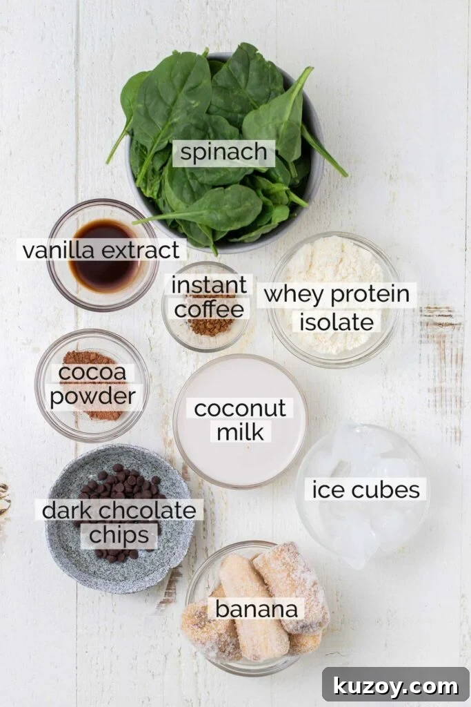 The ingredients needed to make a healthy java chip frappuccino.