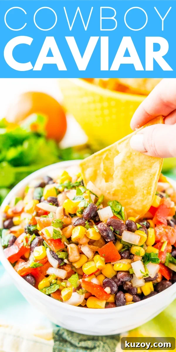 Zesty Cowboy Caviar Salad with Black Beans & Corn 6 Cowboy Caviar is a Mexican-inspired dip or topping that’s loaded with beans, corn, onion, peppers, tomato, cilantro, and a handful of zesty spices! It’s the perfect addition to game day snacks, barbecues, taco night, and more!
