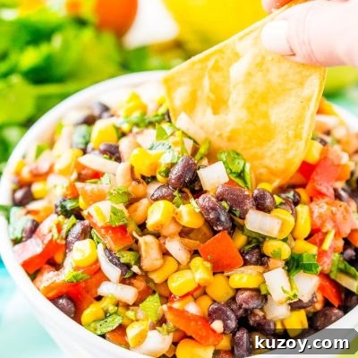 Cowboy Caviar is a Mexican-inspired dip or topping that’s loaded with beans, corn, onion, peppers, tomato, cilantro, and a handful of zesty spices! It’s the perfect addition to game day snacks, barbecues, taco night, and more!