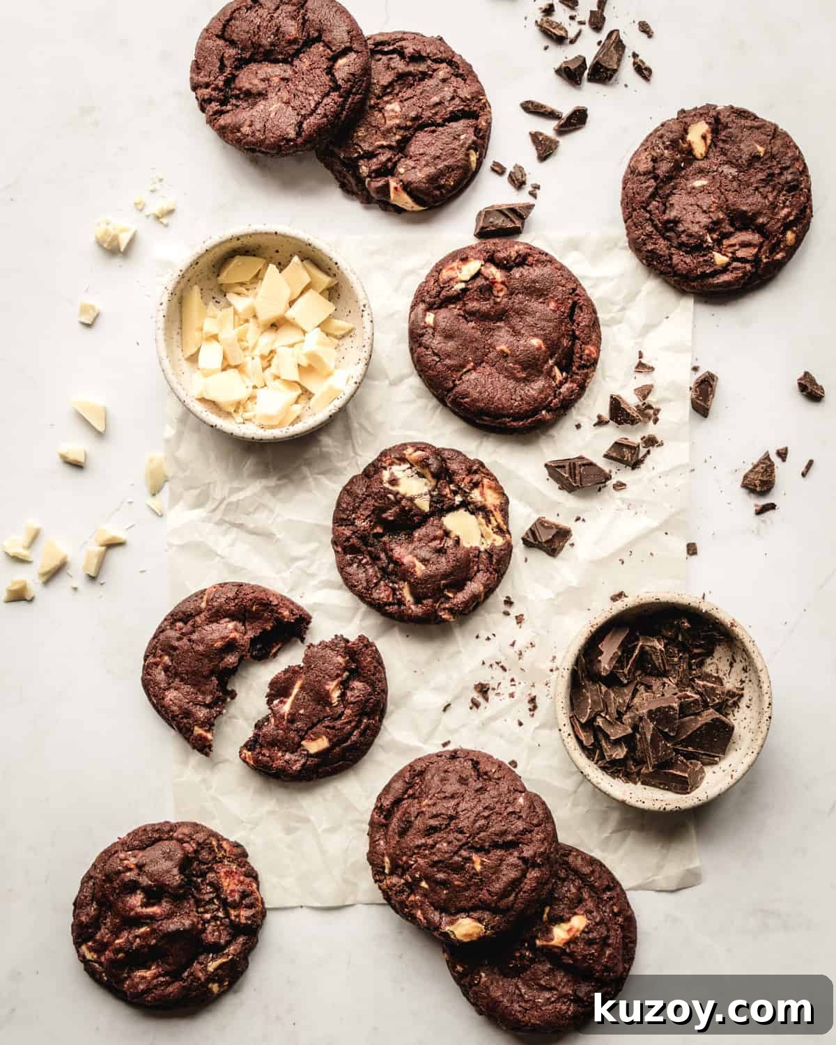 freshly baked white chocolate cookies on a white background