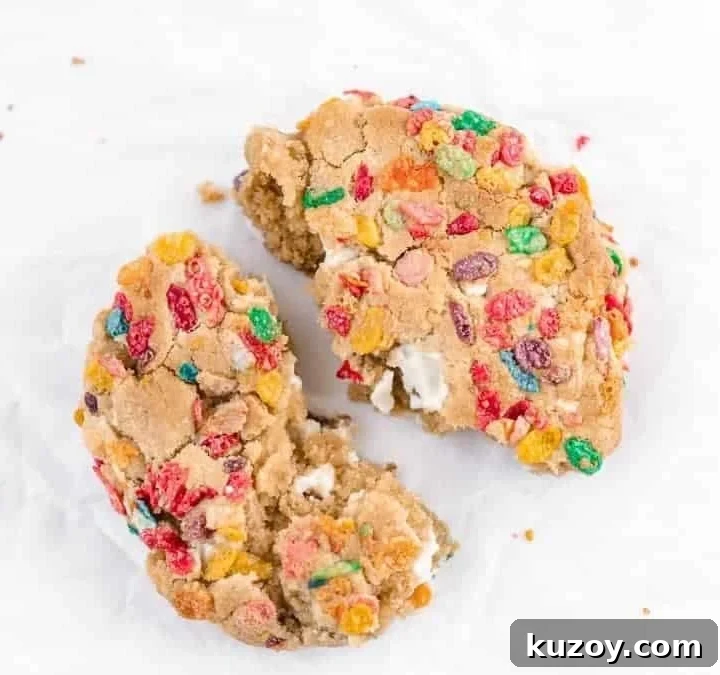 Fruity Pebbles cookies with white chocolate chips