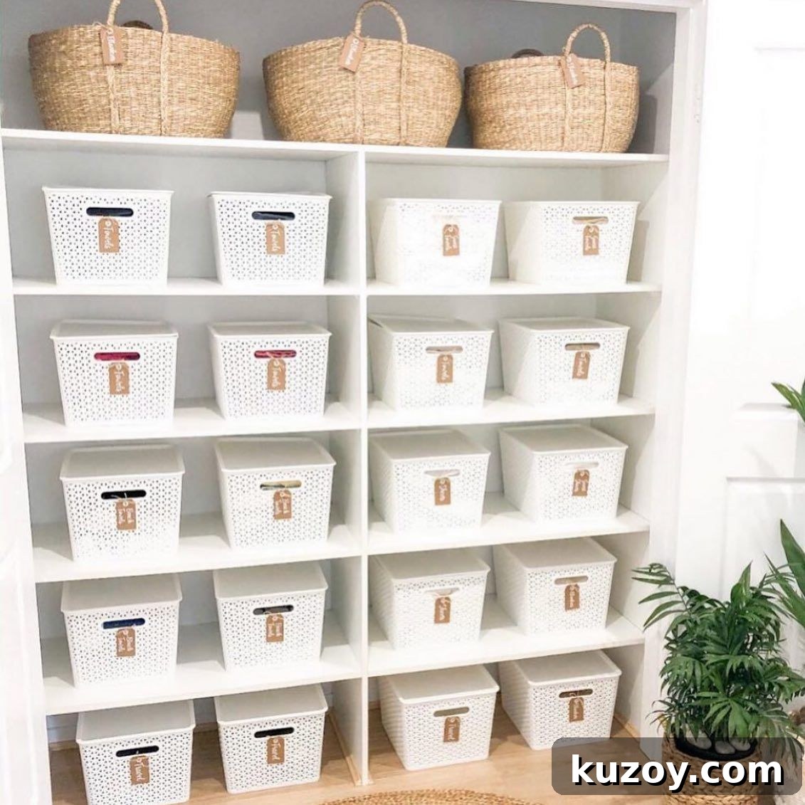 27 Stylish Storage Ideas to Make Your Home Look Polished 16 Matching Labeled Baskets for Linen Cupboard