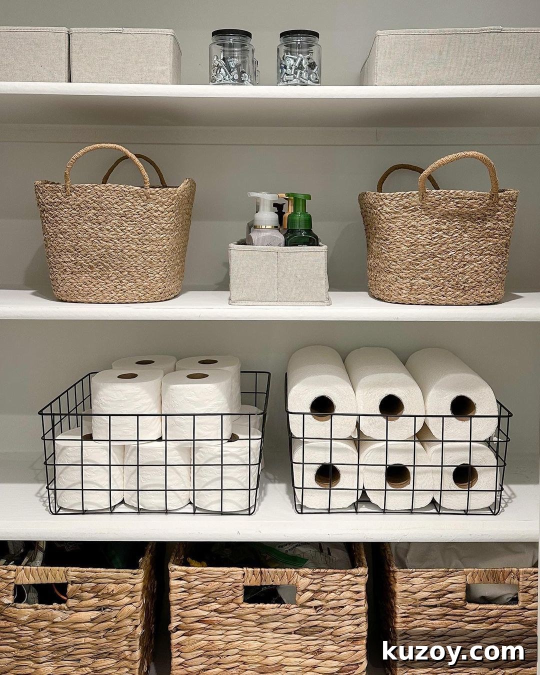 27 Stylish Storage Ideas to Make Your Home Look Polished 3 Woven Baskets for Junk Closet