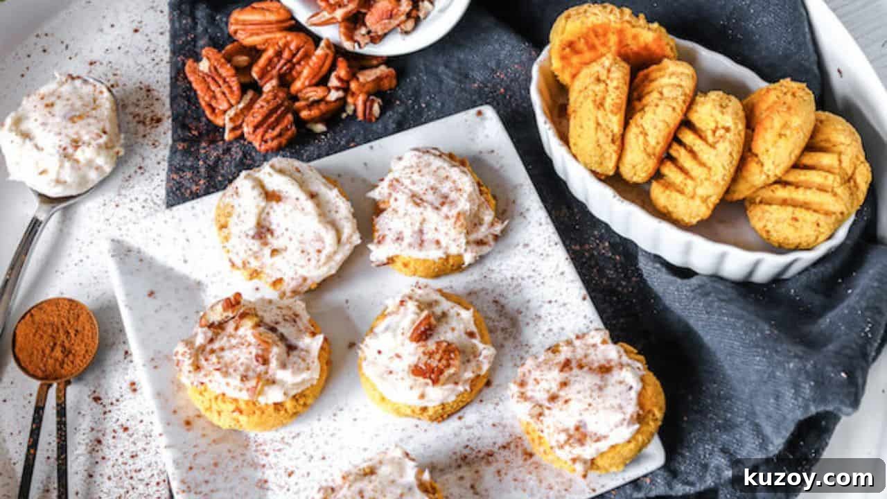 Fluffy Keto Pumpkin Cookies with Cream Cheese Icing