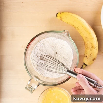 Whisking dry ingredients for the pancakes.