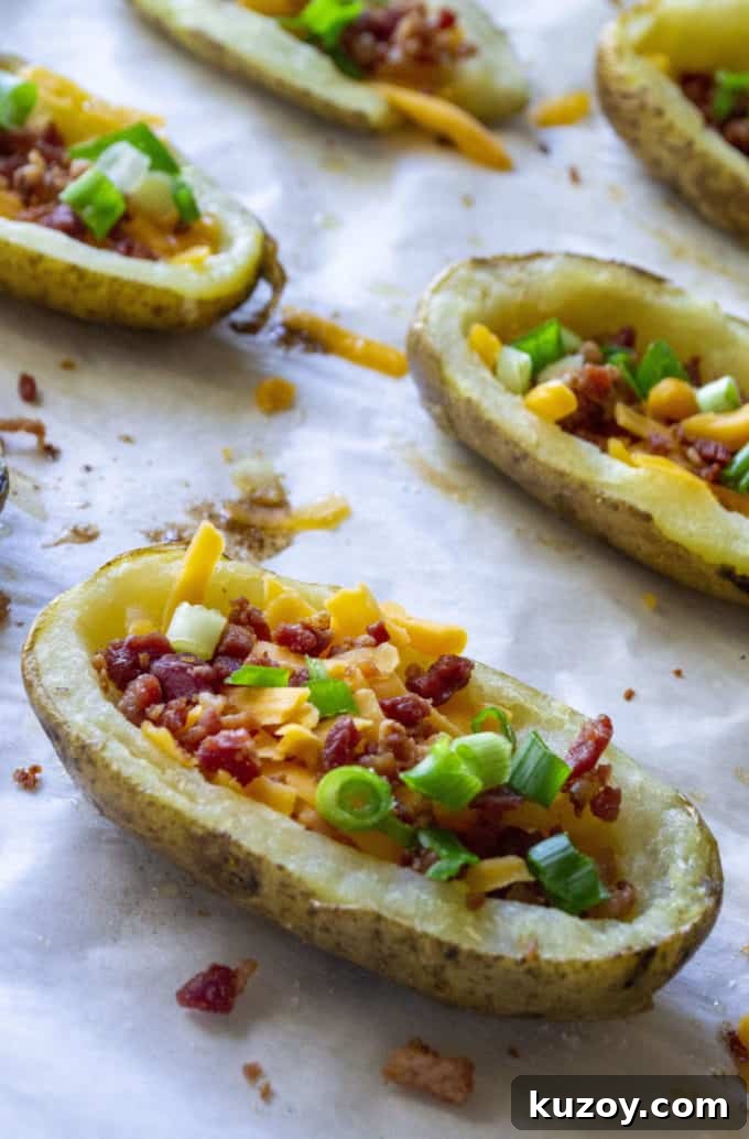 Crispy Stuffed Potato Skins with Cheesy Bacon Filling 9 loaded potato skins