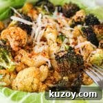 close shot of air fried cauliflower and broccoli