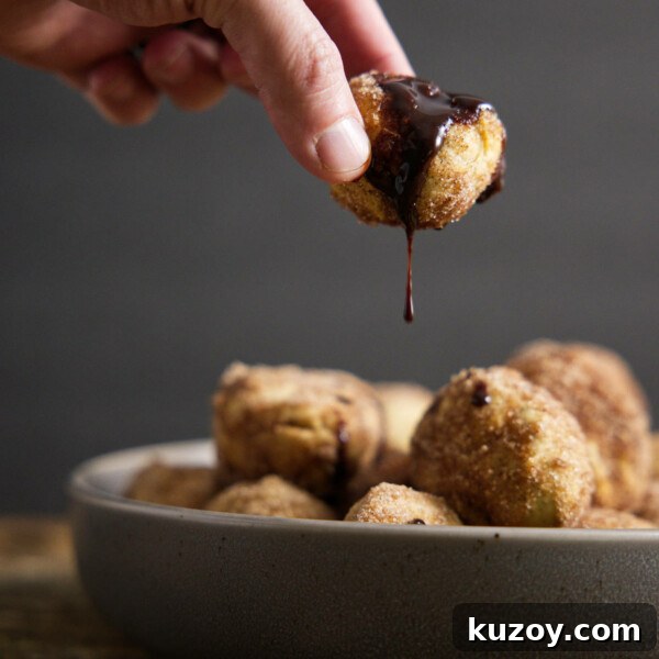 Air Fryer Chocolate Lava Mug Cake Recipe 21 chocolate sauce dripping from donut holes