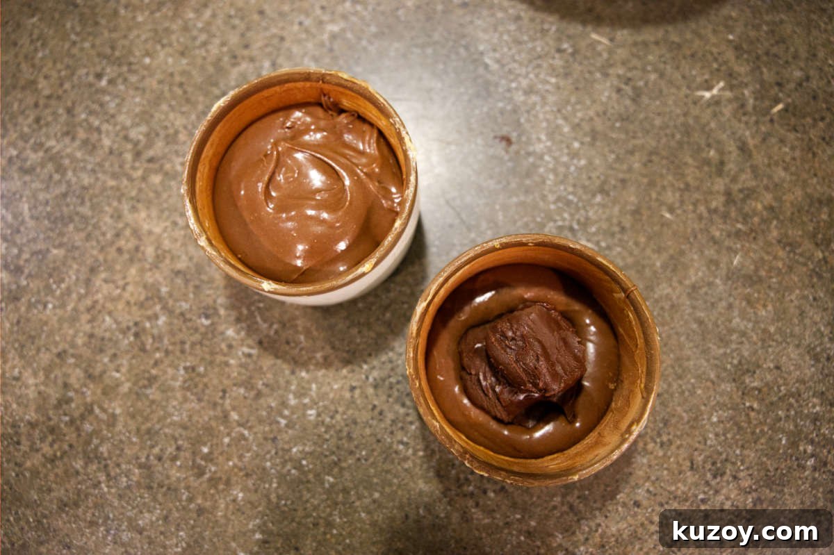 Air Fryer Chocolate Lava Mug Cake Recipe 10 Chocolate mug cakes with ganache spooned into center.