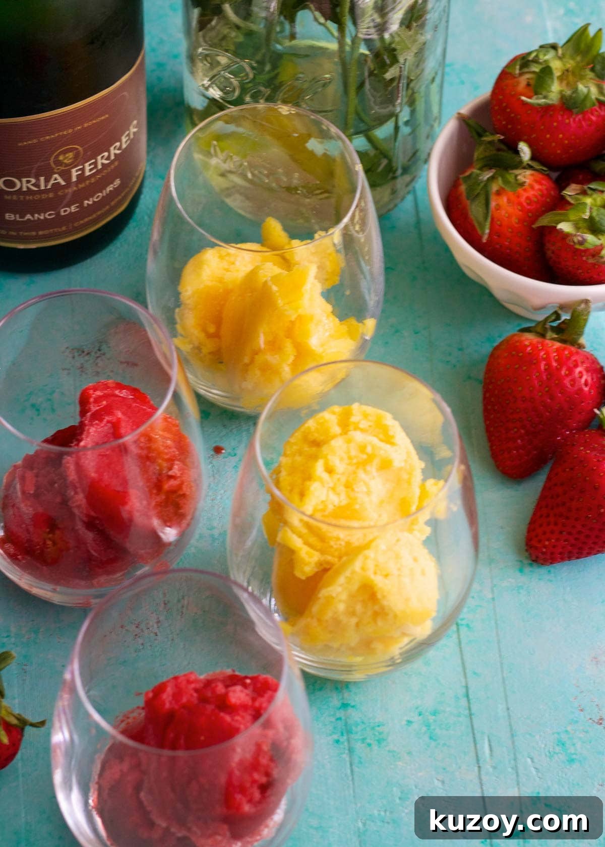 Sparkling Wine and Fresh Fruit Sorbet Float Recipes 5 add 2 scoops of sorbet to each glass