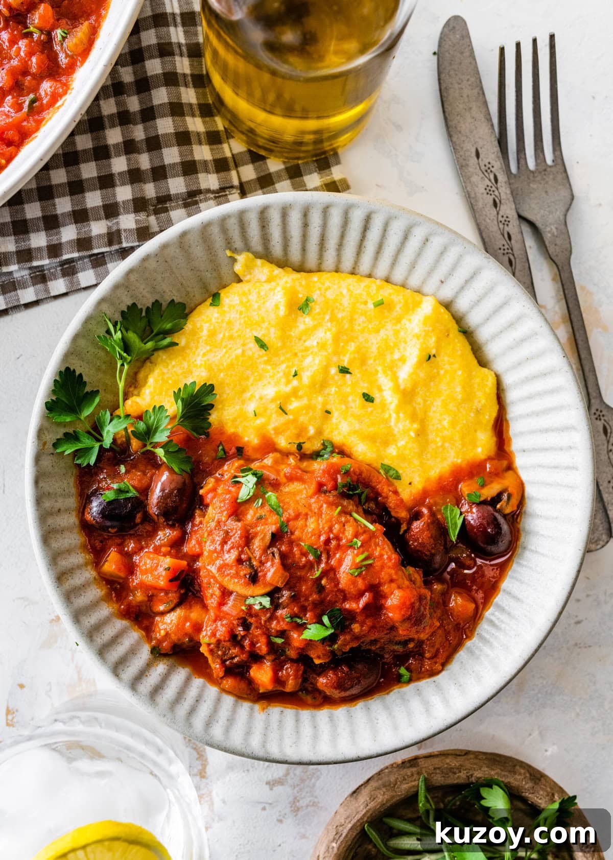 Authentic Chicken Cacciatore Recipe: Classic Italian Stew 15 chicken cacciatore recipe served with polenta on the side.