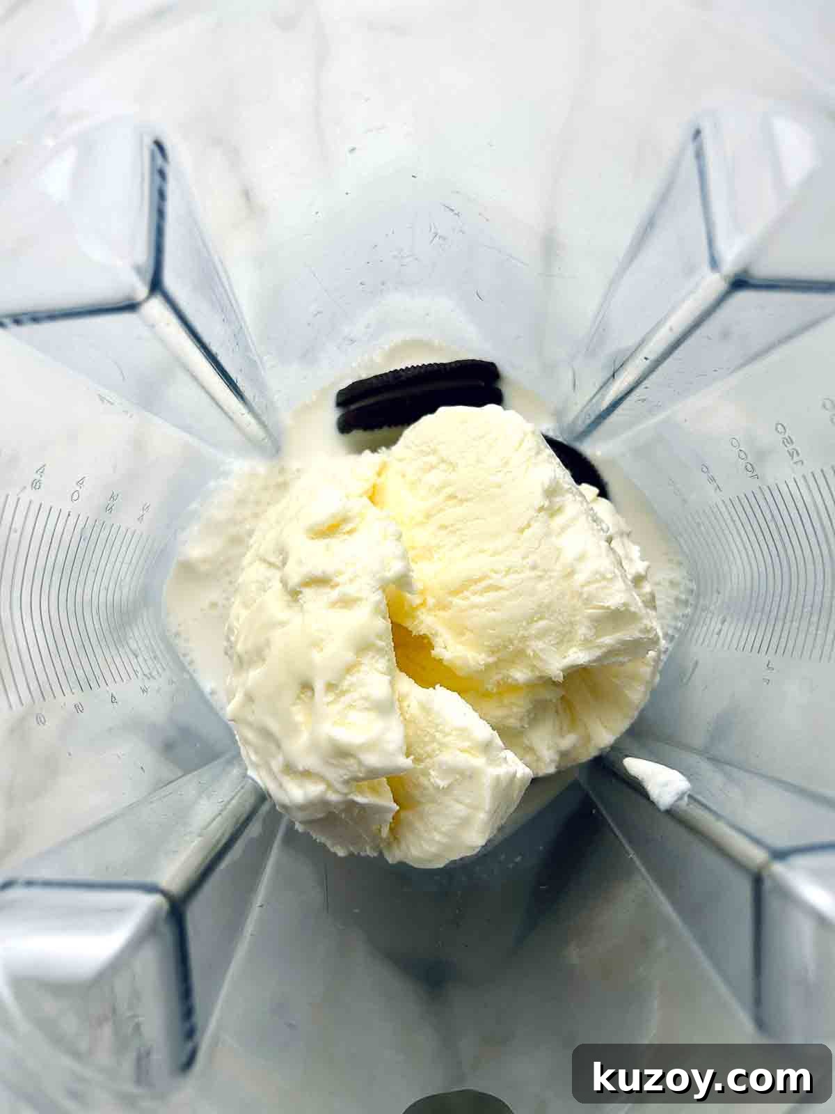 Baskin-Robbins Oreo Milkshake Recipe & Nutrition Guide 4 ingredients in blender cup