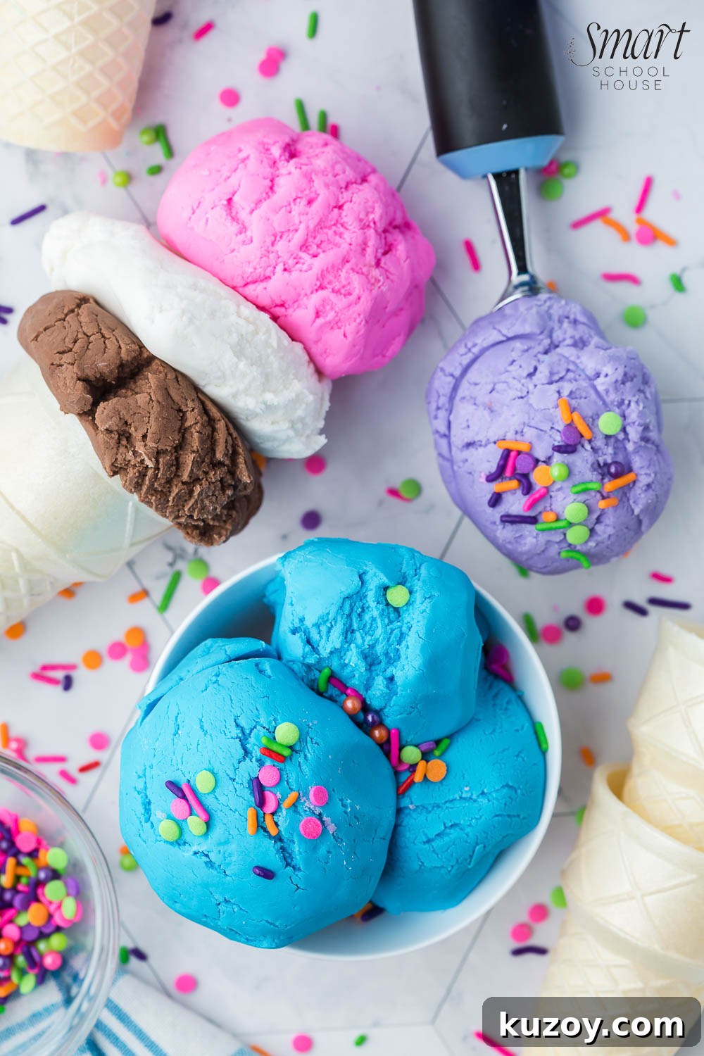 Homemade Ice Cream Play Dough Recipe Kids Will Love 2 2-Ingredient Ice Cream Play Dough is edible, it's soft, and it looks and moves EXACTLY like ice cream! Make it any color with frosting!