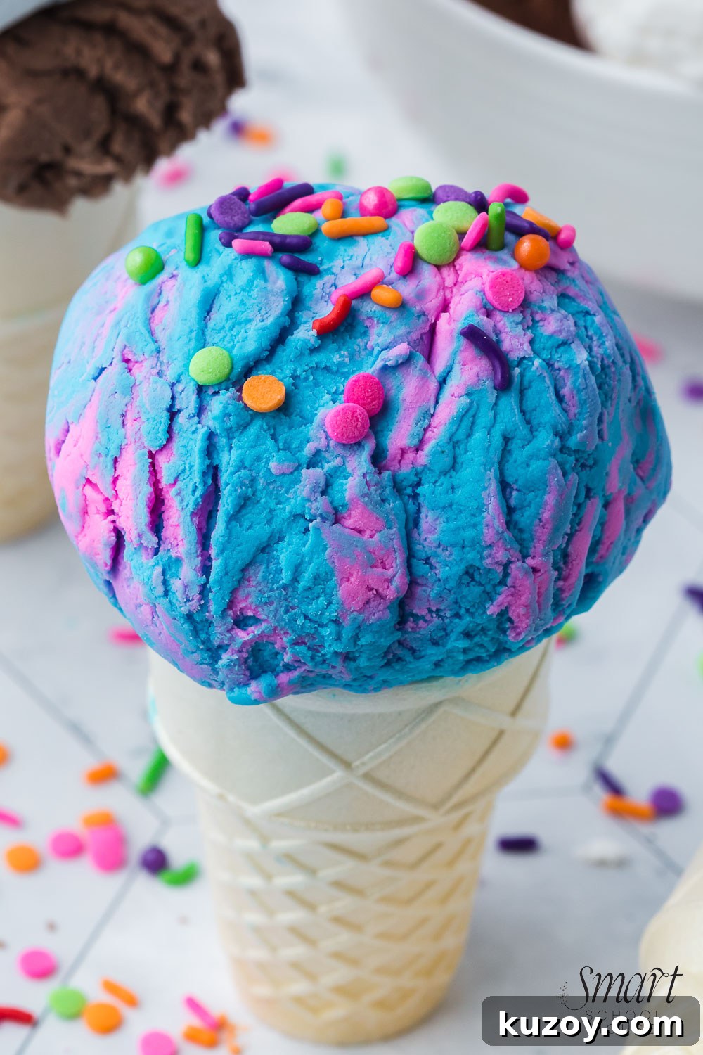 Homemade Ice Cream Play Dough Recipe Kids Will Love 9 2-Ingredient Ice Cream Play Dough is edible, it's soft, and it looks and moves EXACTLY like ice cream! Make it any color with frosting!