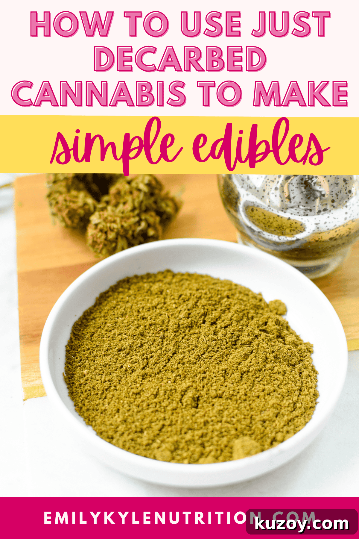 How to Cook with Decarbed Cannabis: Edible Recipes & Tips 2 A picture of ground cannabis with text that says How to Use Decarbed Cannabis in Edibles.