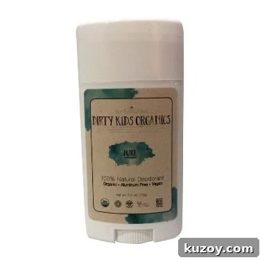 Dirty Kids Organics natural deodorant stick in its Pure scent.