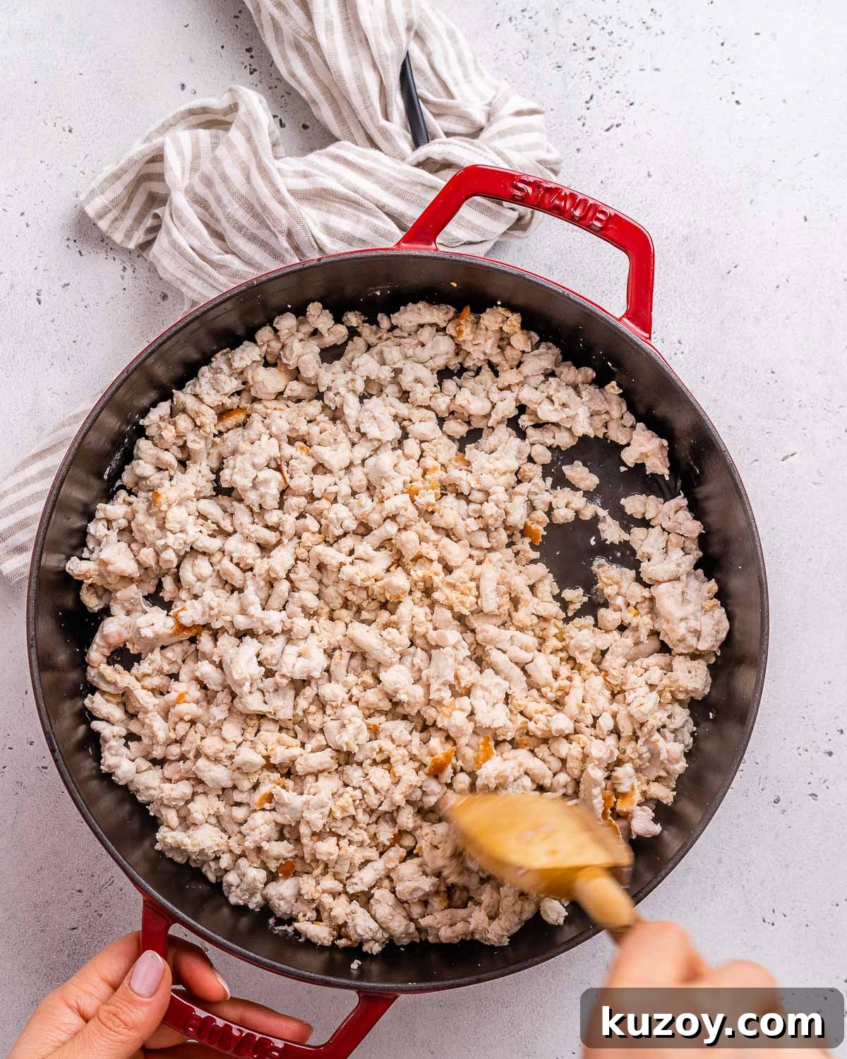 High-Protein Keto Pizza Bowls — Low-Carb Meal Prep 4 Cooking ground turkey in a skillet to make Low carb pizza bowls.