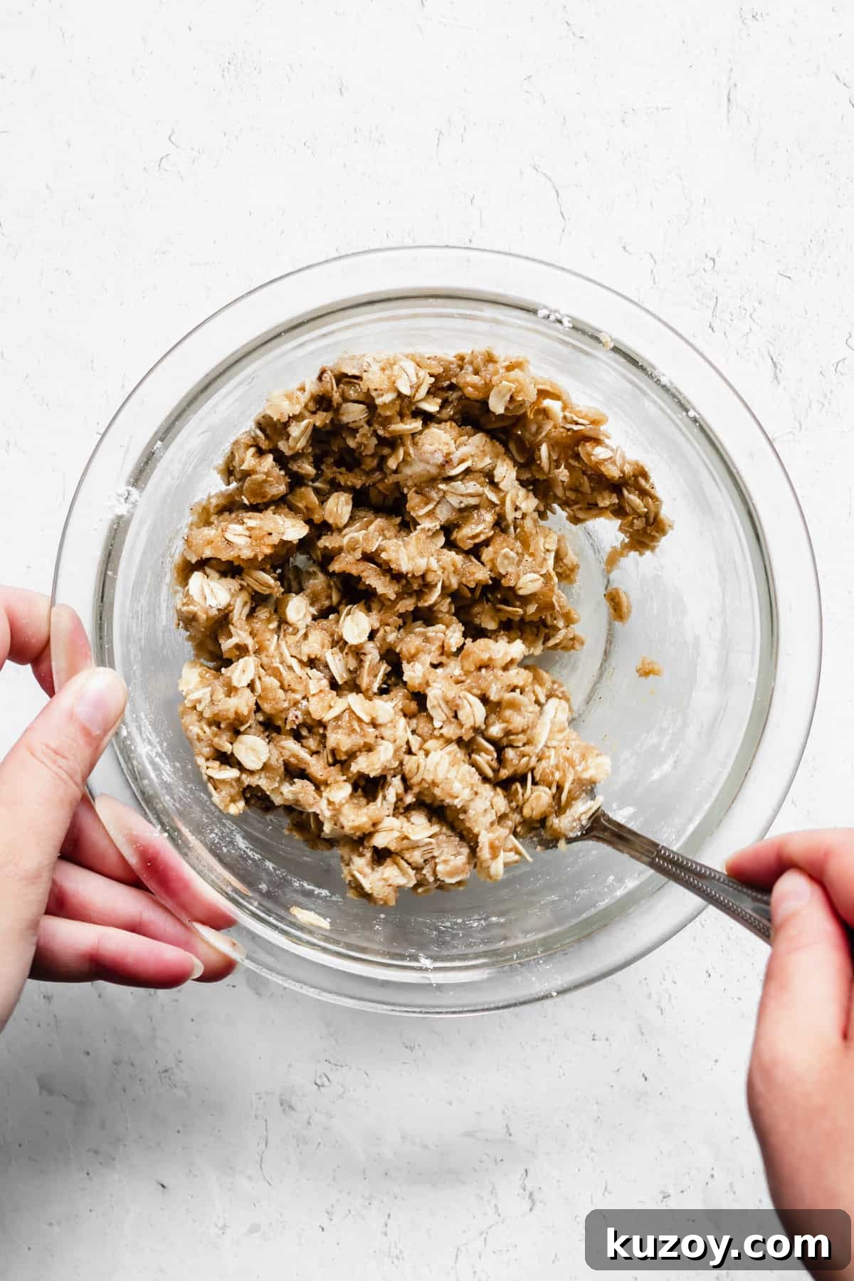 Cinnamon Apple Oat Crumble Muffins 4 Crumble mixture complete and ready in a bowl.