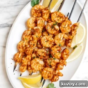 Spicy Cajun Shrimp Skewers with Garlic Butter Dip 11 overhead view of cajun shrimp skewers