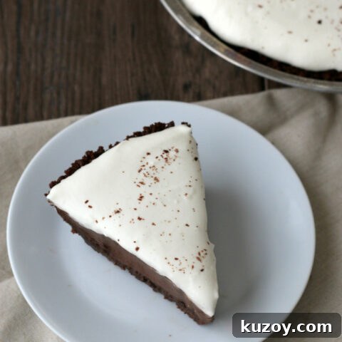 Gluten-free Chocolate Cream Pie with a chocolate cookie crust. This recipe is a keeper!