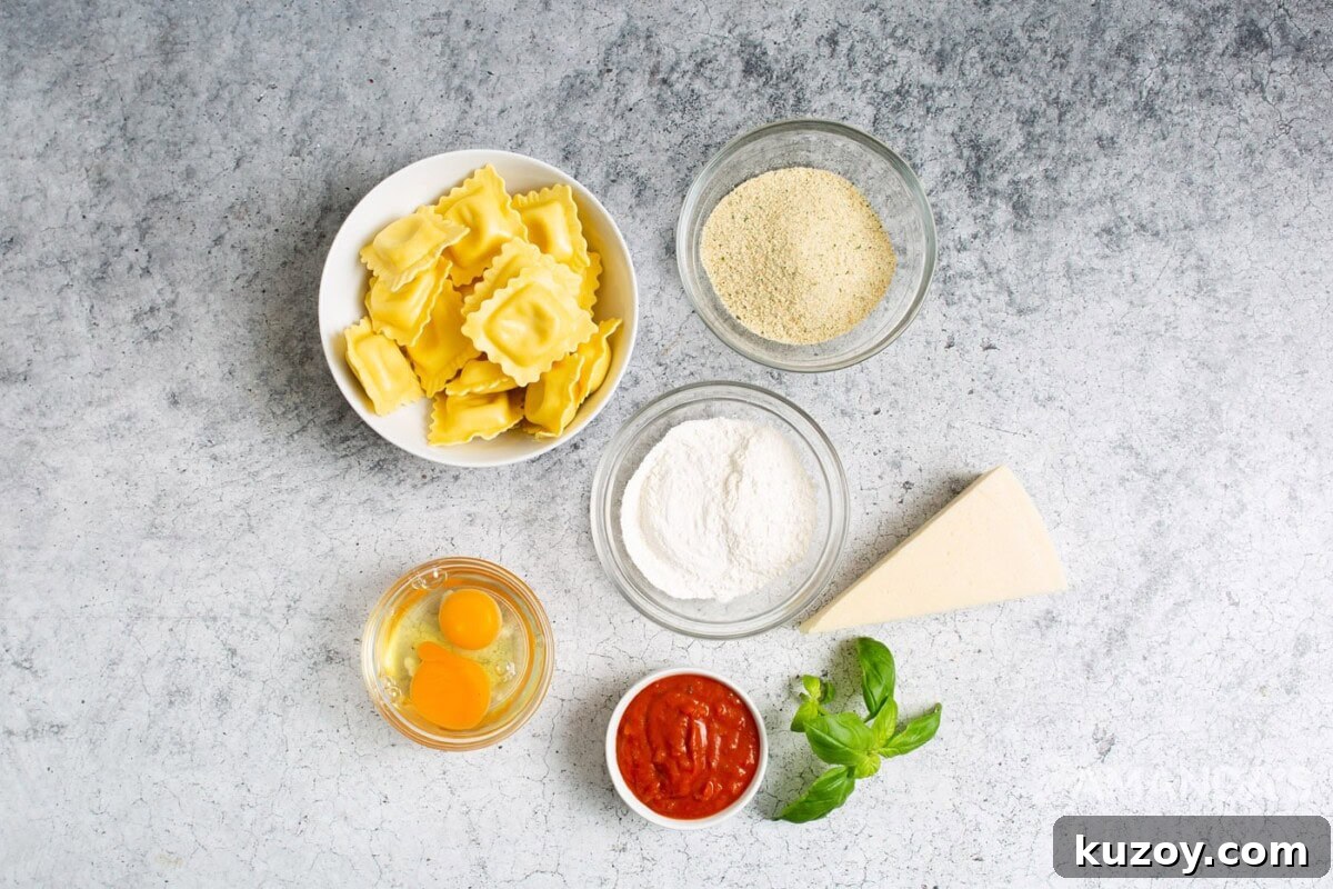 Crispy Air Fryer Ravioli with Marinara Dipping Sauce 4 ingredients for making air fryer ravioli