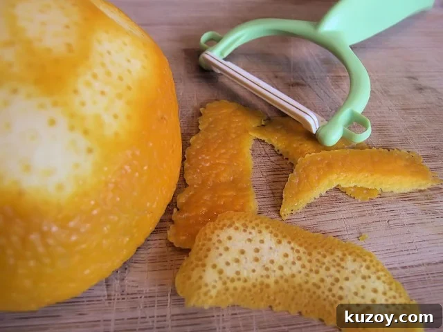 Removing the peel from an orange