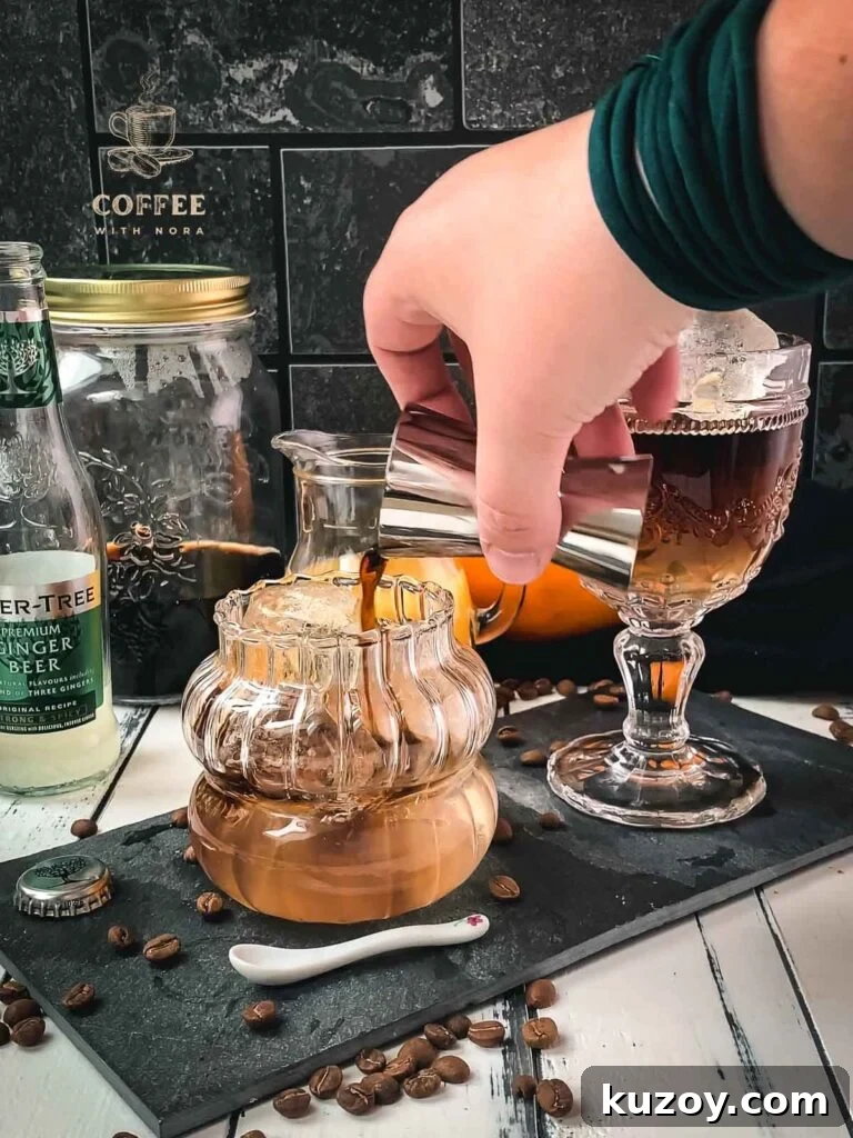 Ginger Cold Brew Recipe: Refreshing Iced Ginger Coffee 5 Pour cold brew into the glass filled with ginger beer.