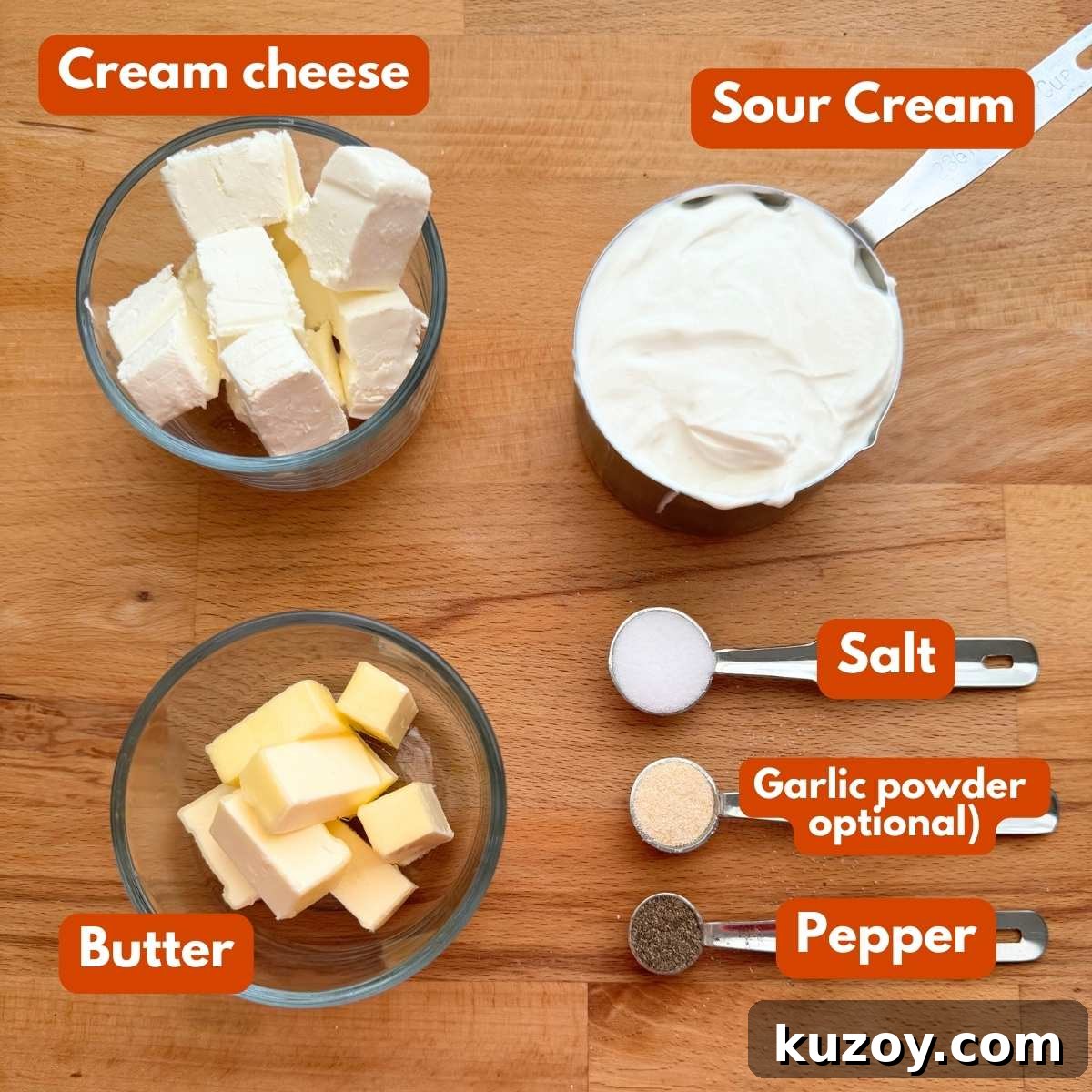 Cream Cheese Crock-Pot Mashed Potatoes — Slow Cooker Recipe 3 Cream cheese cubes, sour cream, butter cubes, salt, pepper, and garlic powder to make mashed potatoes.