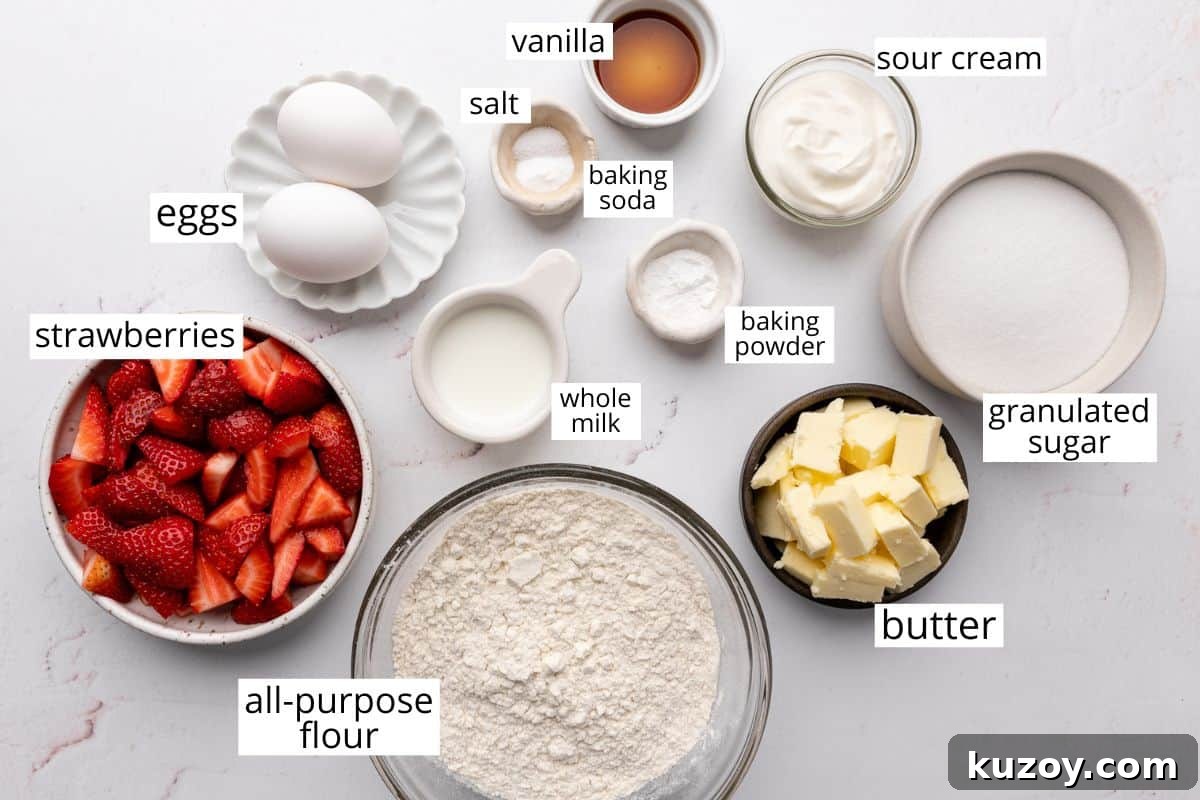 overhead photo of the ingredients in this Strawberry Cupcakes recipe