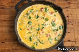 Sun-Dried Tomato and Cottage Cheese Frittata Recipe 21 This is a picture of the skillet with added egg mixture.