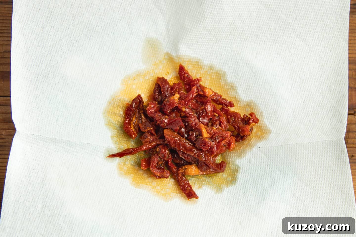 Sun-Dried Tomato and Cottage Cheese Frittata Recipe 5 This is a picture of sun-dried tomatoes on paper towels.