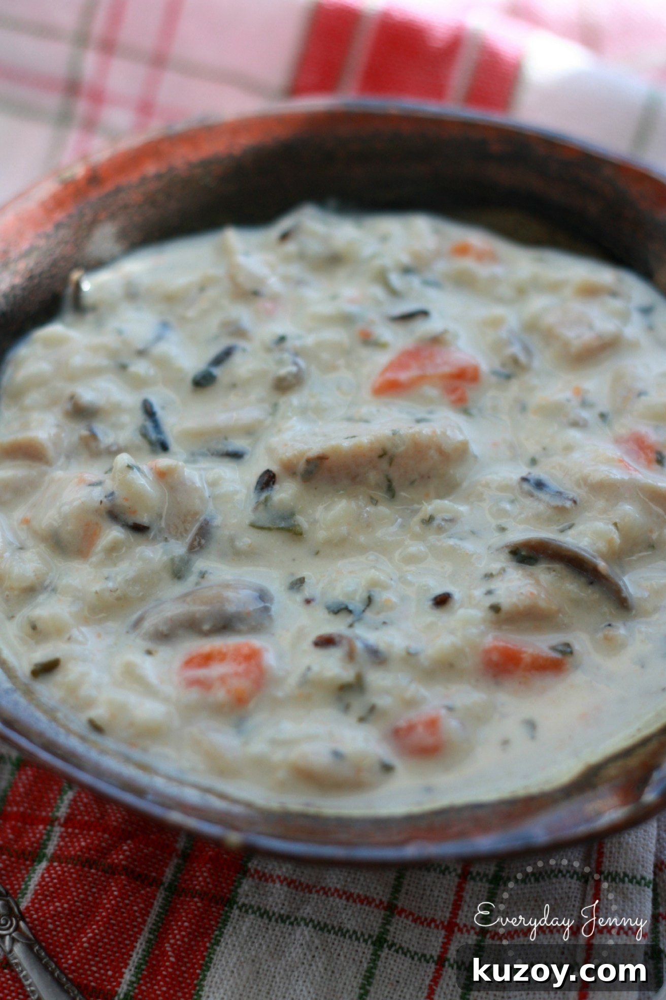 Instant Pot Creamy Chicken and Wild Rice Soup ready to eat for dinner.