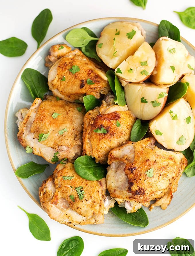 Instant pot chicken thighs and potatoes from simply happy foodie