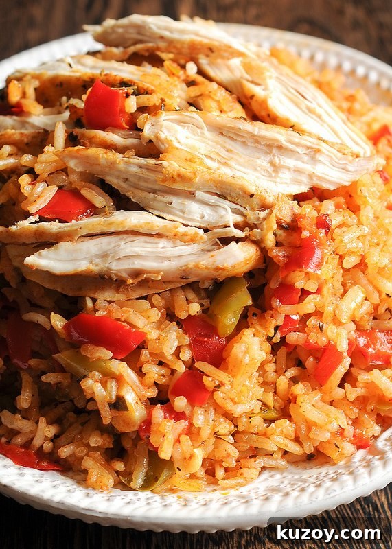 A bowl of Instant Pot Chicken and Rice from What's In the Pan