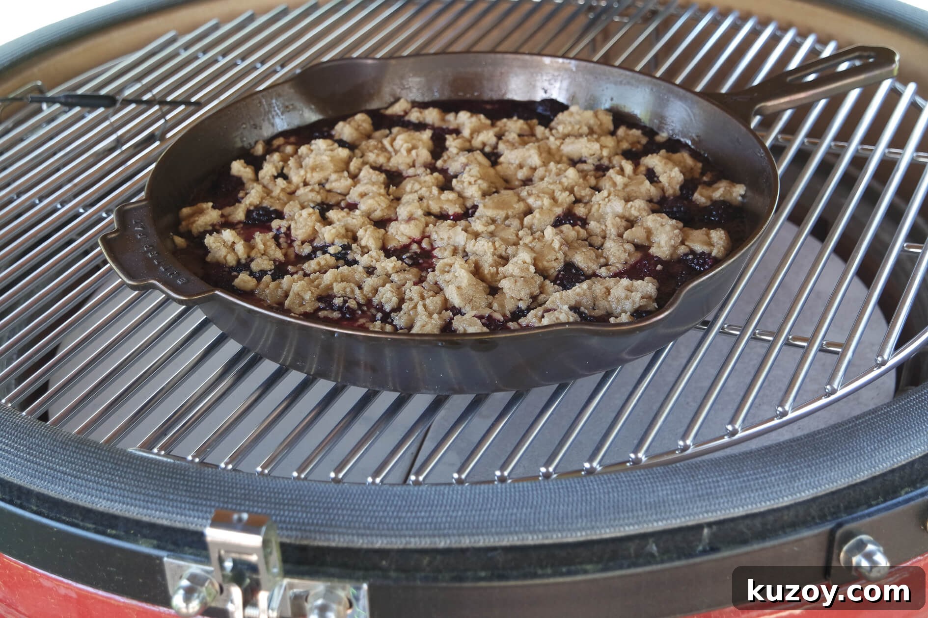 Smoked Blackberry Cobbler with Bourbon and Streusel Topping 2 kamado joe smoked dessert