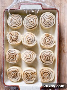 Maple Cream Cheese Cinnamon Rolls with Sticky Glaze 9 unbaked cinnamon rolls in a pan