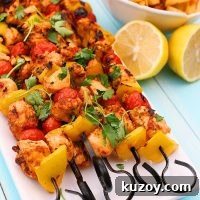 Spicy chicken kebabs and lemon potatoes