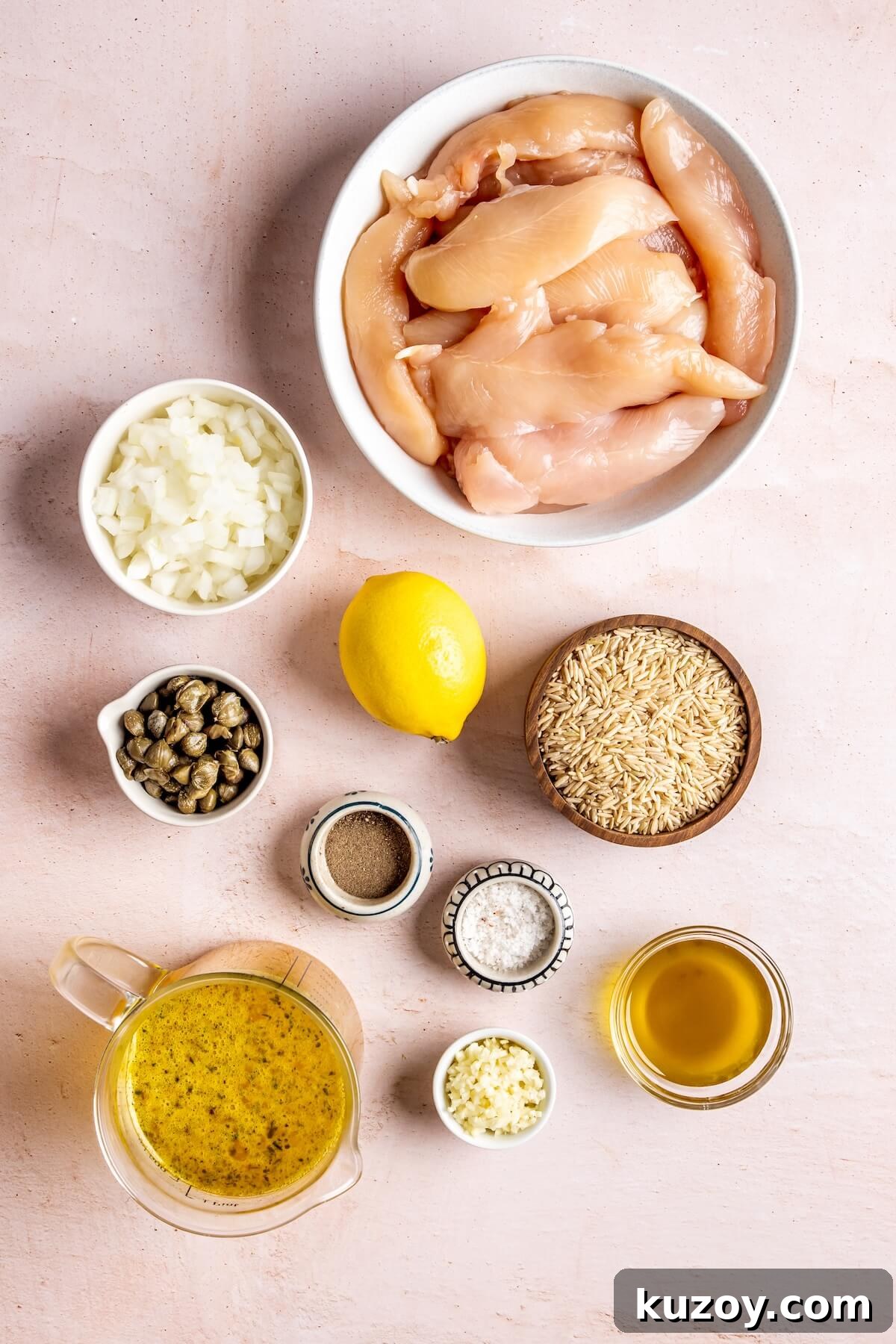 Ingredients for One Pot Chicken Piccata and Rice - Olivia Adriance