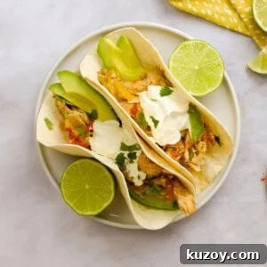 Instant Pot Chicken Fajitas Recipe — Quick Flavorful Weeknight Meal 2 Assembled Instant Pot Chicken Fajitas on plate.