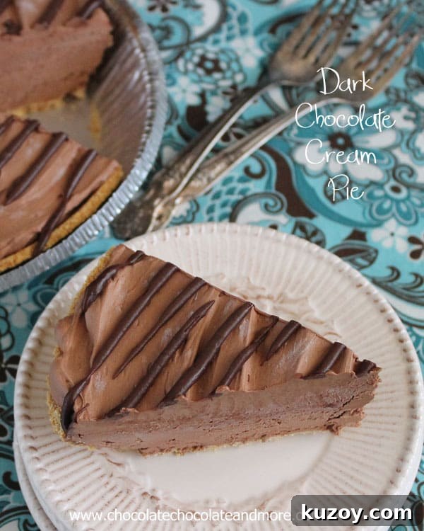 Decadent Dark Chocolate Cream Pie Recipe for Chocolate Lovers 3 Dark Chocolate Cream Pie-don't let the lighter color fool you, this pie has all the rich flavor of dark chocolate in a creamy, cool pie!