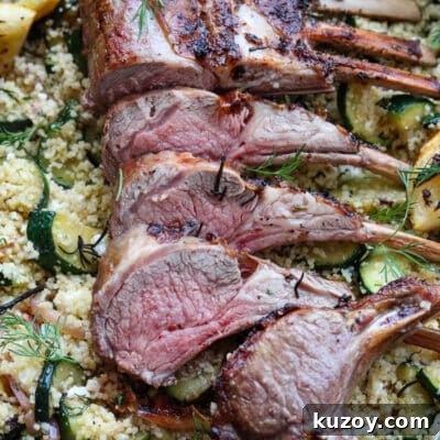 horizontal image of rack of lamb with couscous
