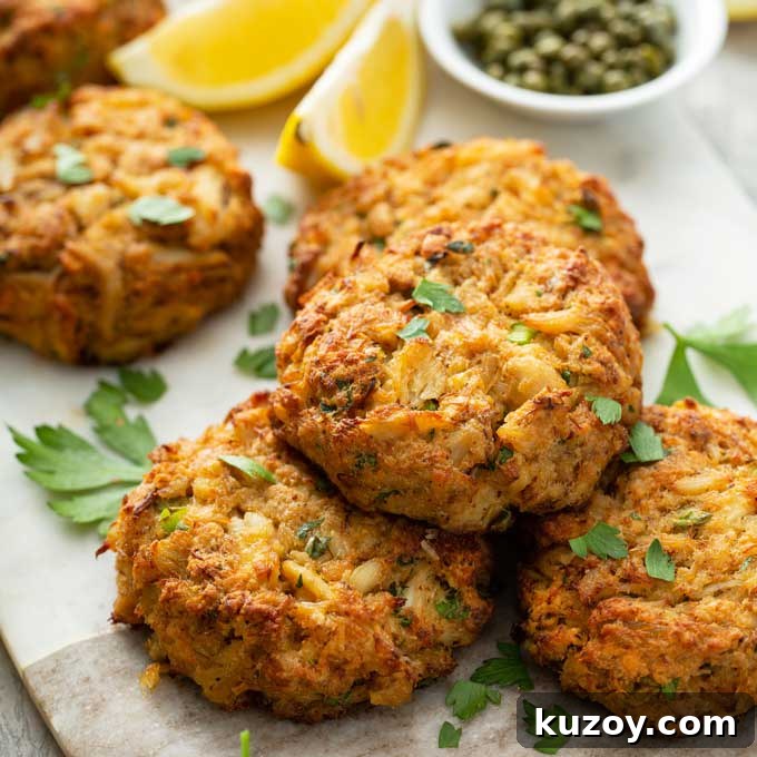 14 Romantic Valentine’s Day Recipes to Make at Home 4 Crispy golden brown Maryland style crab cakes on a marble surface