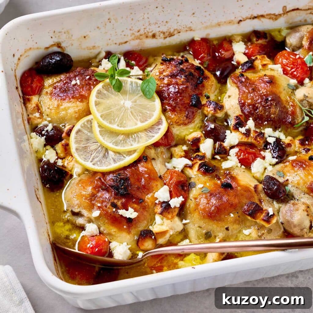 14 Romantic Valentine’s Day Recipes to Make at Home 8 A baking pan filled with golden brown baked chicken, tomatoes, olives and feta cheese in a baking dish