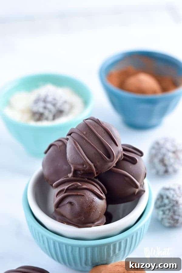 Paleo Chocolate Truffles Recipe: Rich, Dairy-Free Truffle Guide 2 Easy Paleo Chocolate Truffles are so rich and creamy! Plus recipe included 3 ways to top them. Recipe from @whattheforkblog | whattheforkfoodblog.com | healthy recipes | healthy desserts | easy desserts | how to make truffles | dairy free truffles | naturally sweetened
