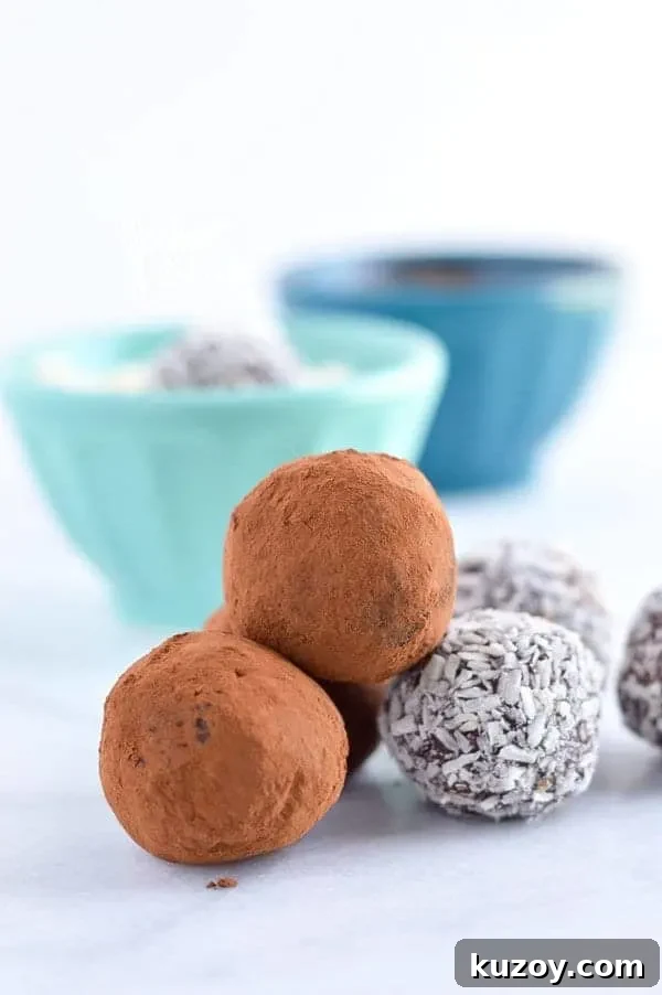 Paleo Chocolate Truffles Recipe: Rich, Dairy-Free Truffle Guide 3 Easy Paleo Chocolate Truffles are so rich and creamy! Plus recipe included 3 ways to top them. Recipe from @whattheforkblog | whattheforkfoodblog.com | healthy recipes | healthy desserts | easy desserts | how to make truffles | dairy free truffles | naturally sweetened