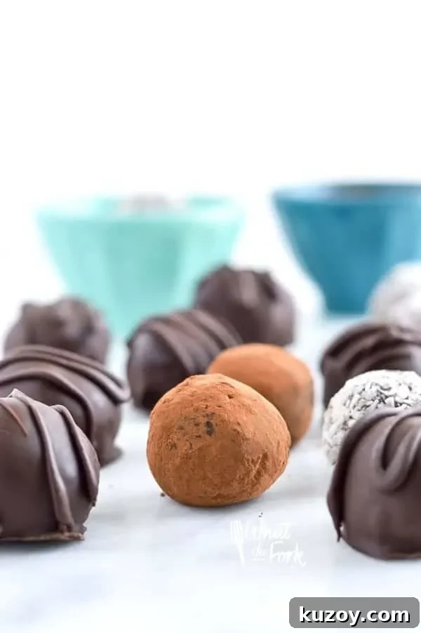 Paleo Chocolate Truffles Recipe: Rich, Dairy-Free Truffle Guide 5 Easy Paleo Chocolate Truffles are so rich and creamy! Plus recipe included 3 ways to top them. Recipe from @whattheforkblog | whattheforkfoodblog.com | healthy recipes | healthy desserts | easy desserts | how to make truffles | dairy free truffles | naturally sweetened