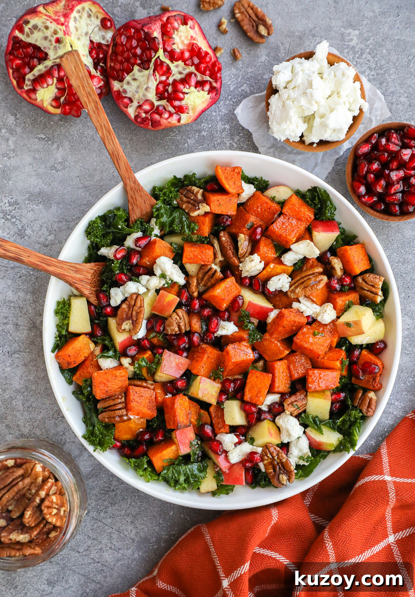 Cinnamon-Roasted Butternut Squash and Kale Salad Recipe 4 This easy kale salad needs to be on your menu for the holiday season! It's full of fresh seasonal ingredients and even has a homemade maple apple cider dressing too!