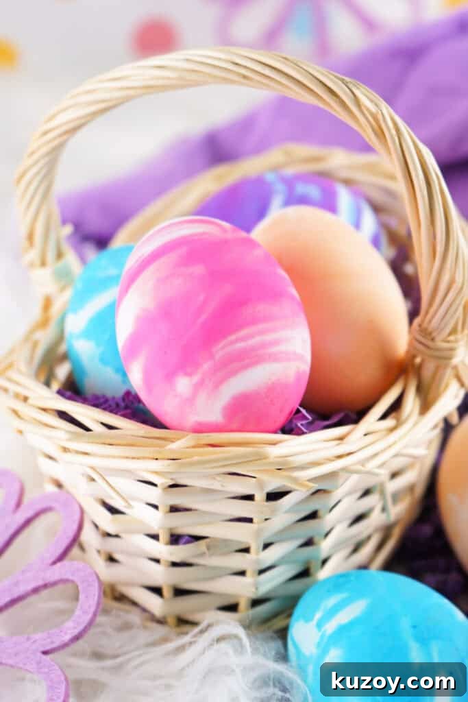 Vibrant Easter Eggs Dyed with Cool Whip: Step-by-Step Guide 8 cool whip dyed easter eggs in brown basket