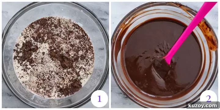 Decadent Chocolate Mint Cake Recipe with Fudgy Frosting 4 how to make chocolate ganache filling for cake